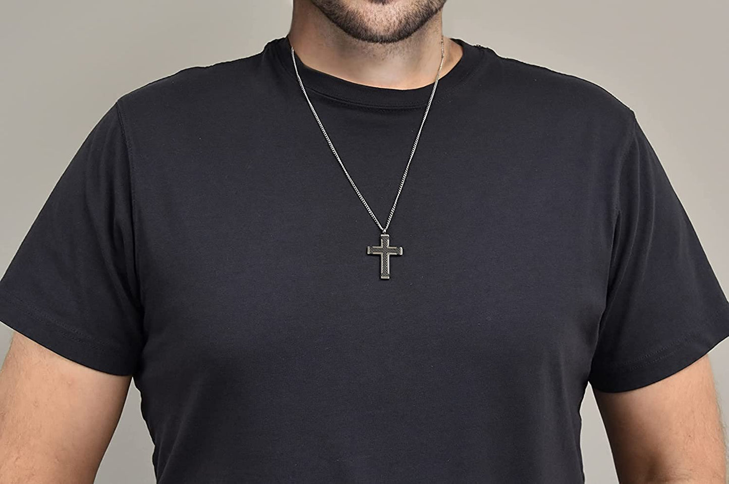 Cross Pendant in IP Black Inlay Stainless Steel with 24" Chain