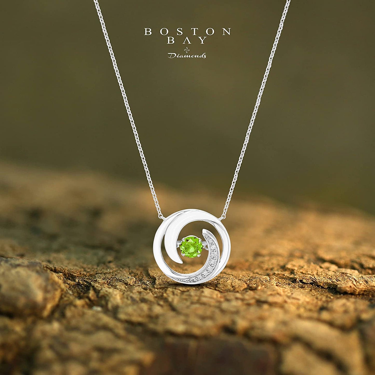 Genuine 4.5mm Peridot Sterling Silver Dancing Gemstone & Genuine Diamond Circle 20" Necklace