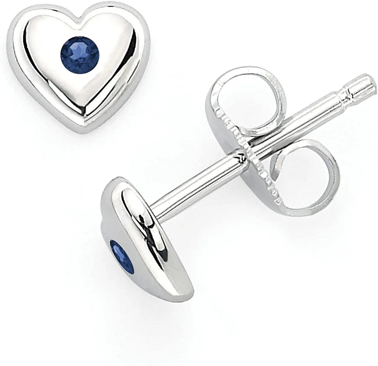 Simulated Blue Sapphire Sterling Silver Birthstone Heart Stud Earrings