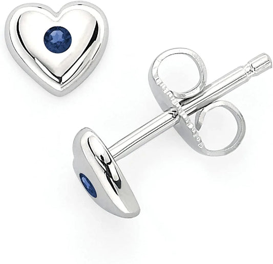 Simulated Blue Sapphire Sterling Silver Birthstone Heart Stud Earrings