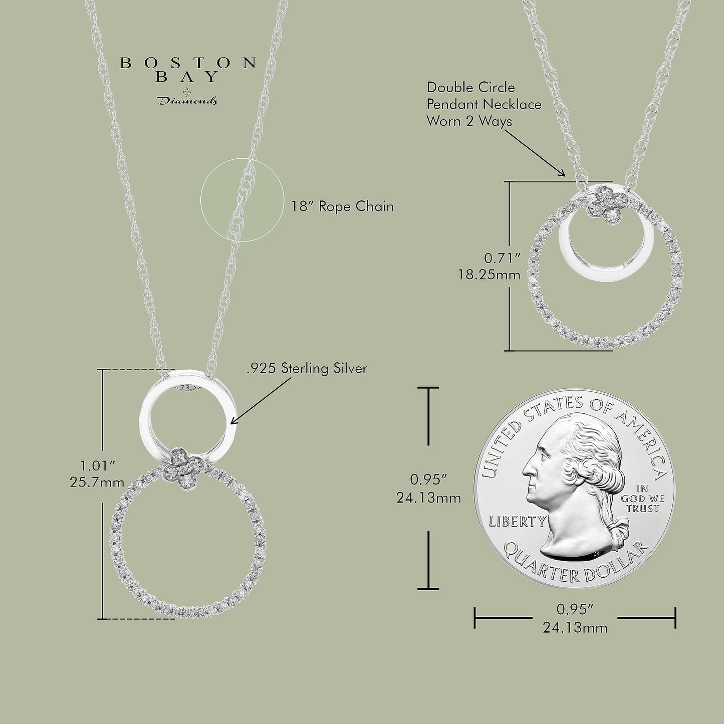 1/5cttw Diamond Double Circle Pendant Necklace in .925 Sterling Silver