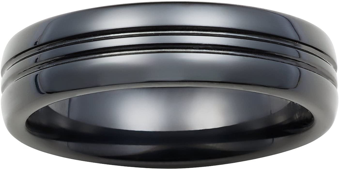 Black Ceramic 6mm Triple Channel Comfort Fit Fashion or Wedding Band Ring