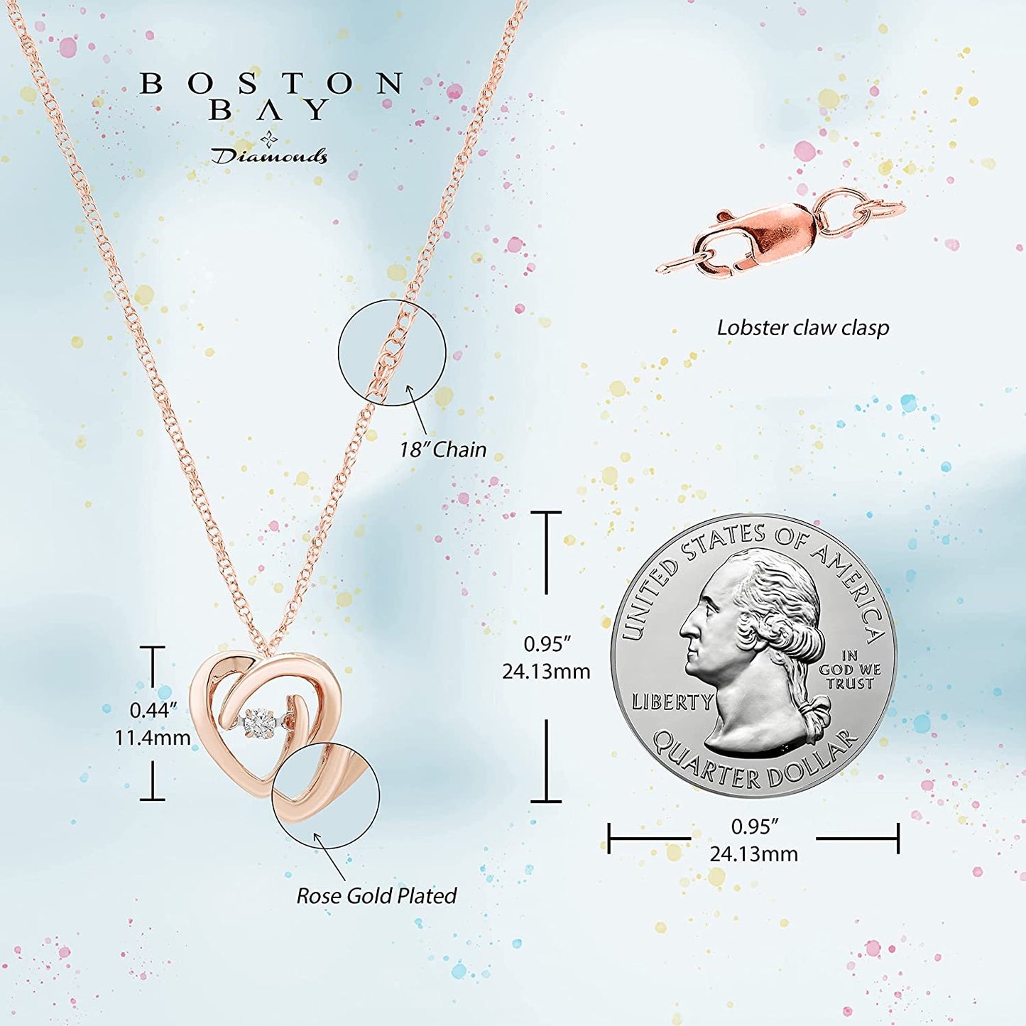Genuine Dancing Diamond Heart Pendant 14K Rose Gold Sterling Silver