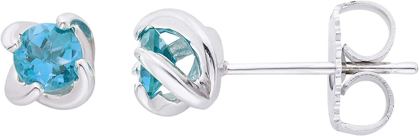 Genuine Blue Topaz Petite Twist Solitaire Sterling Silver Stud Earrings