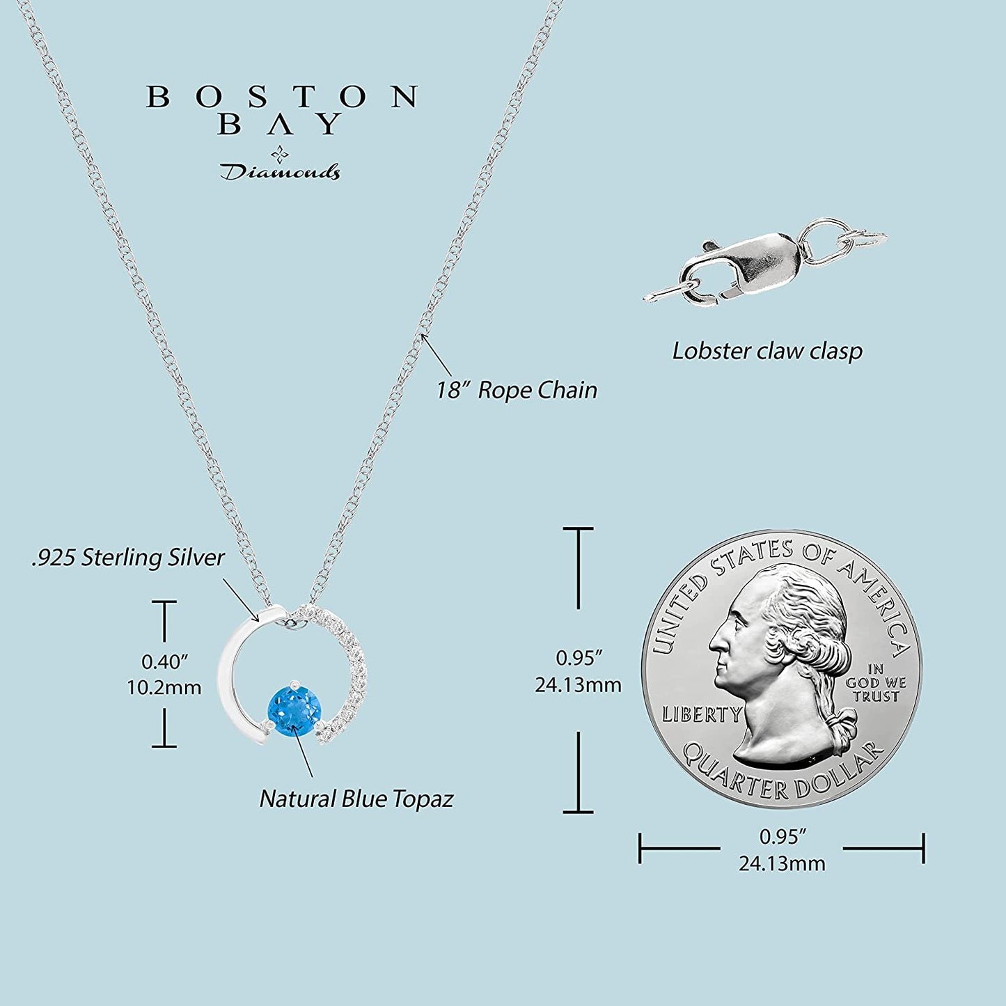 Sterling Silver Genuine Blue Topaz & Diamond Circle Pendant with chain