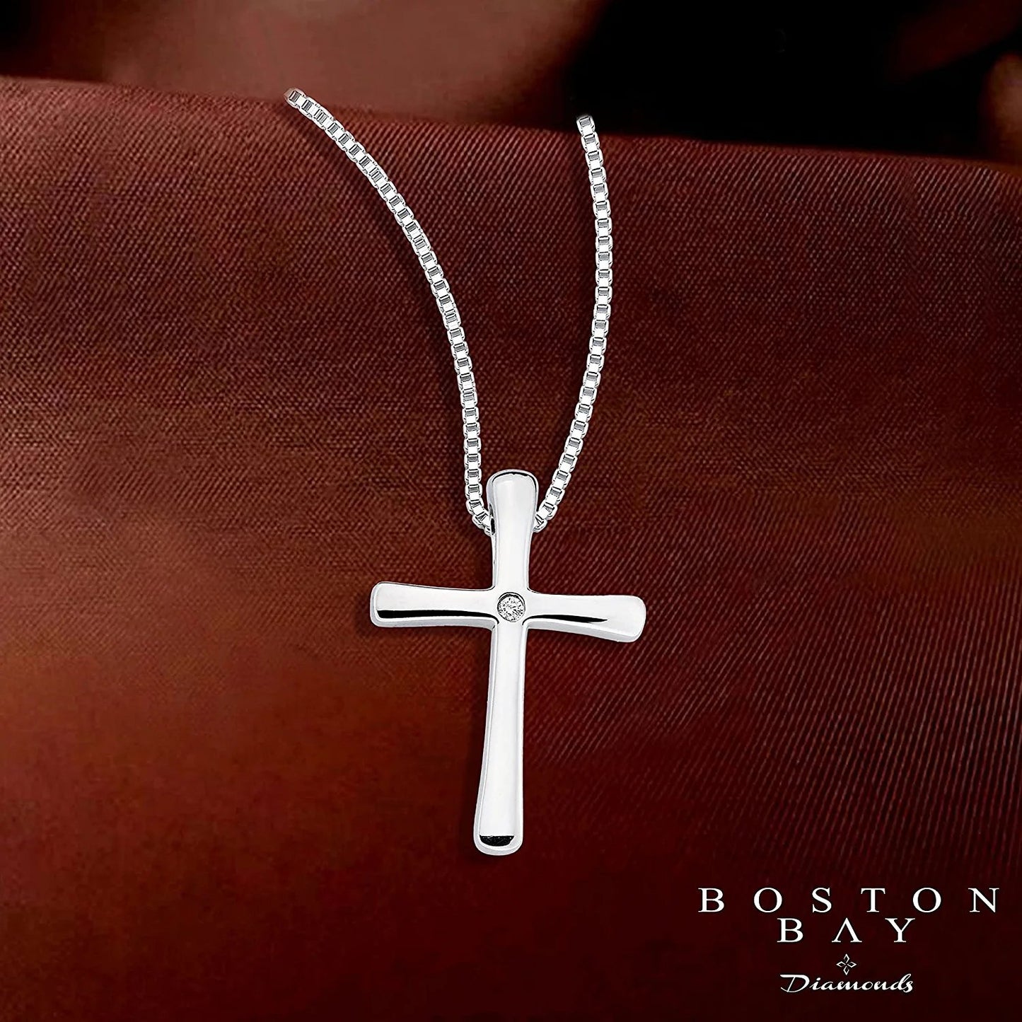 Genuine Diamond Cross Pendant in Sterling Silver