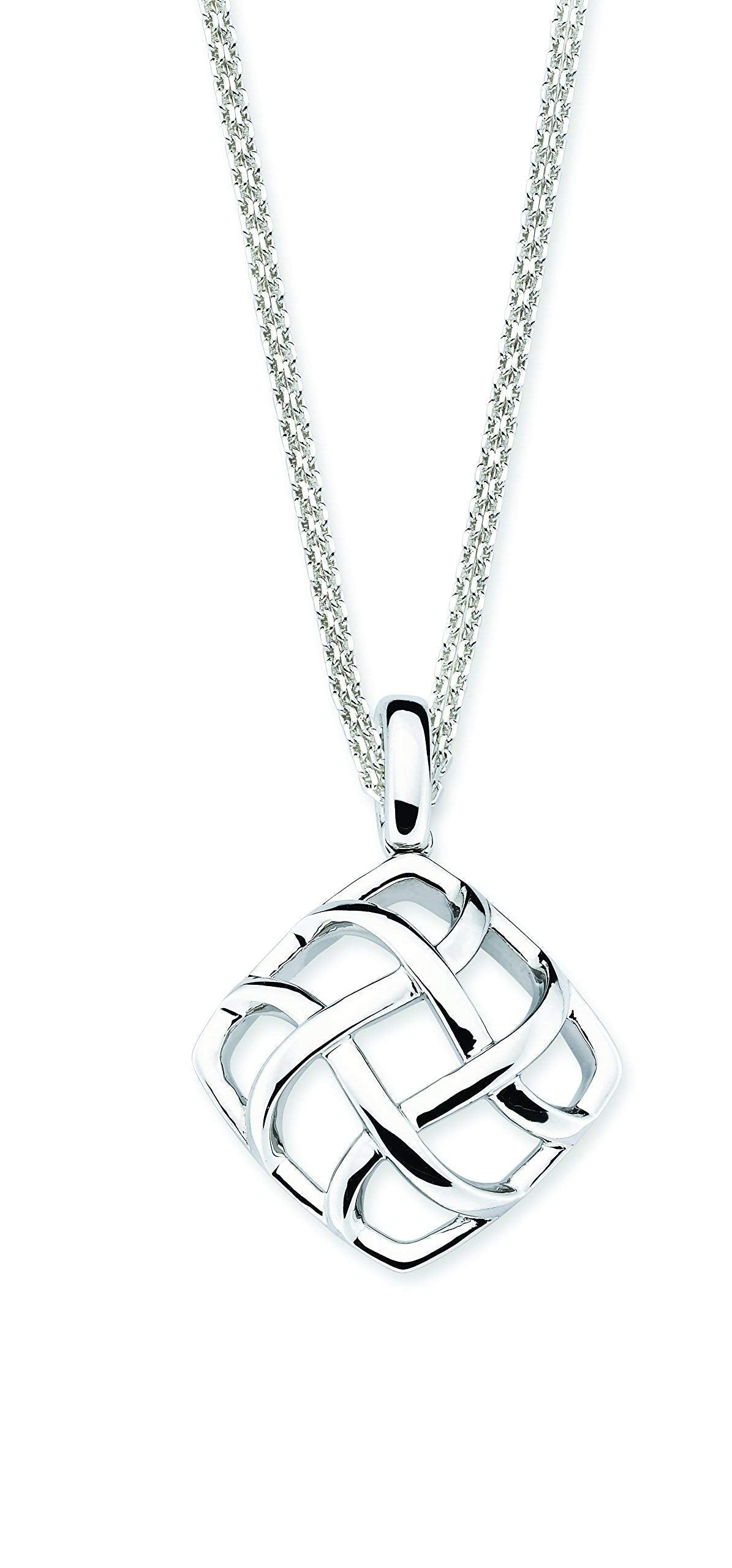 Square Woven Open Pendant Necklace in .925 Sterling Silver, 17"