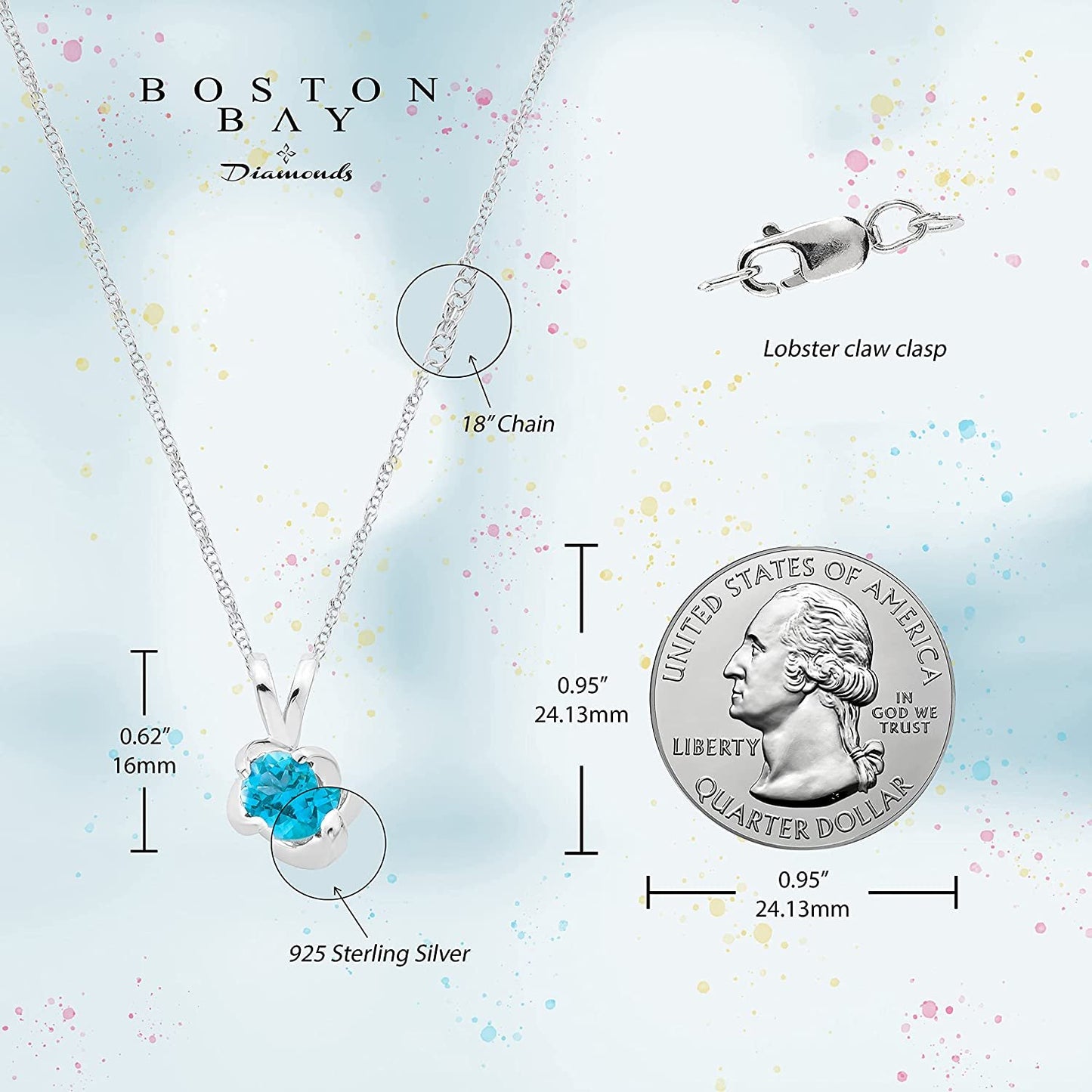Sterling Silver Genuine Blue Topaz 4-Prong Twist Solitaire Pendant with Chain