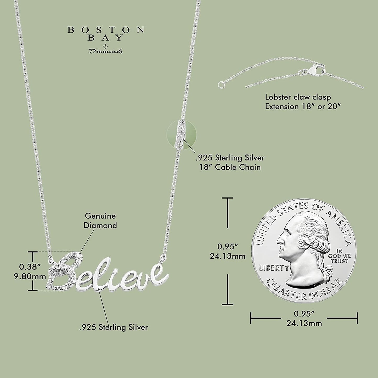 1/12cttw Genuine Diamond Believe 20" Necklace in Sterling Silver
