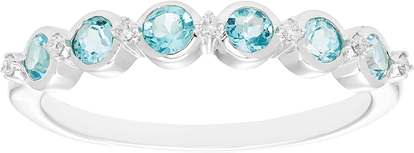Sterling Silver Genuine Blue Topaz & Diamond Stacking Ring