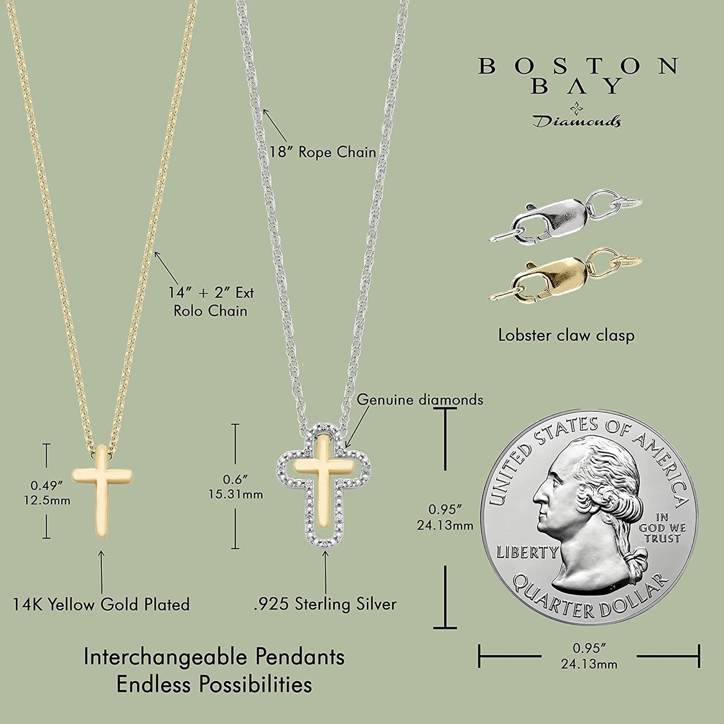 Diamond Mother & Daughter Cross Pendant in 14K Yellow Gold Sterling Silver