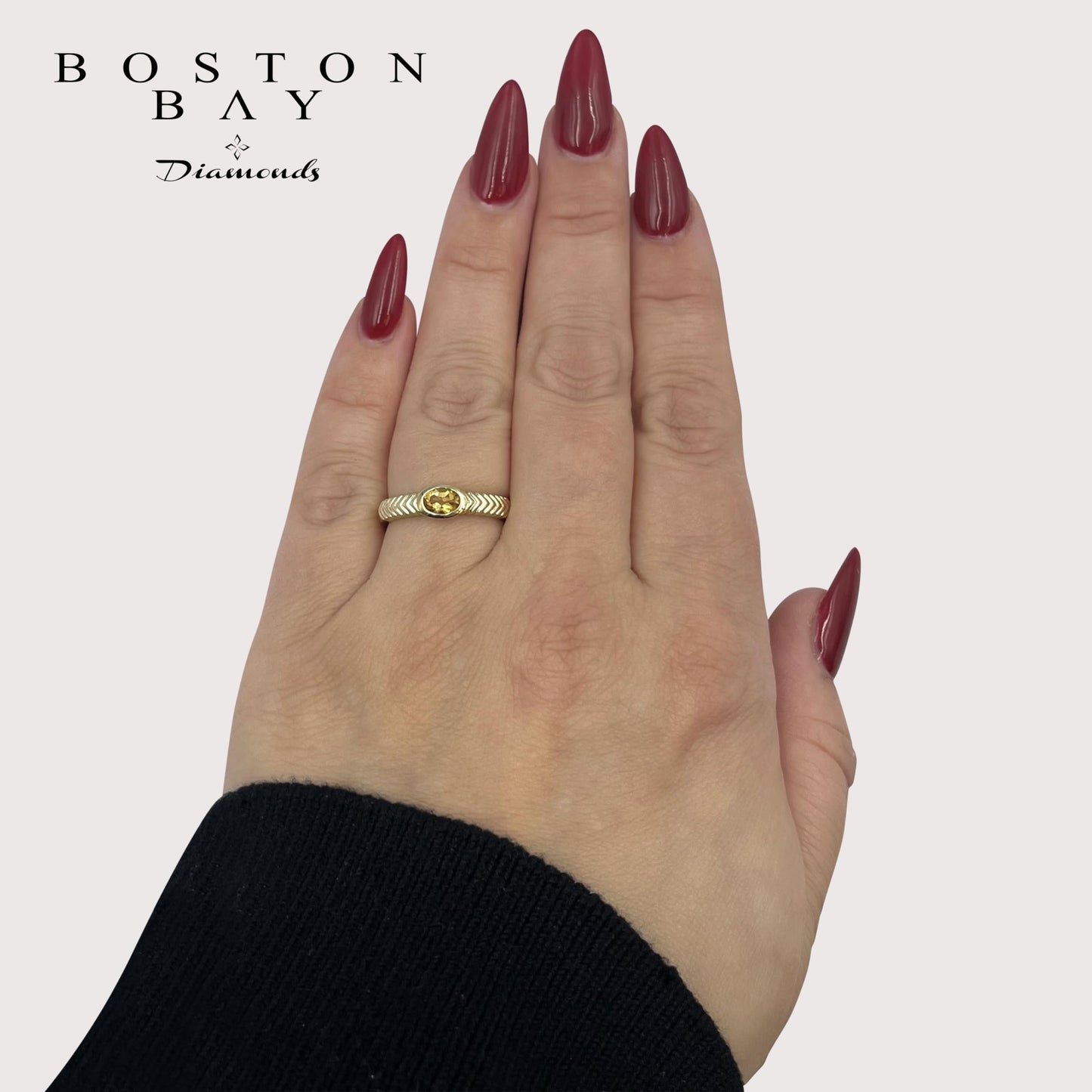 Oval Citrine Ring in 14K Yellow Gold Plated Sterling Silver