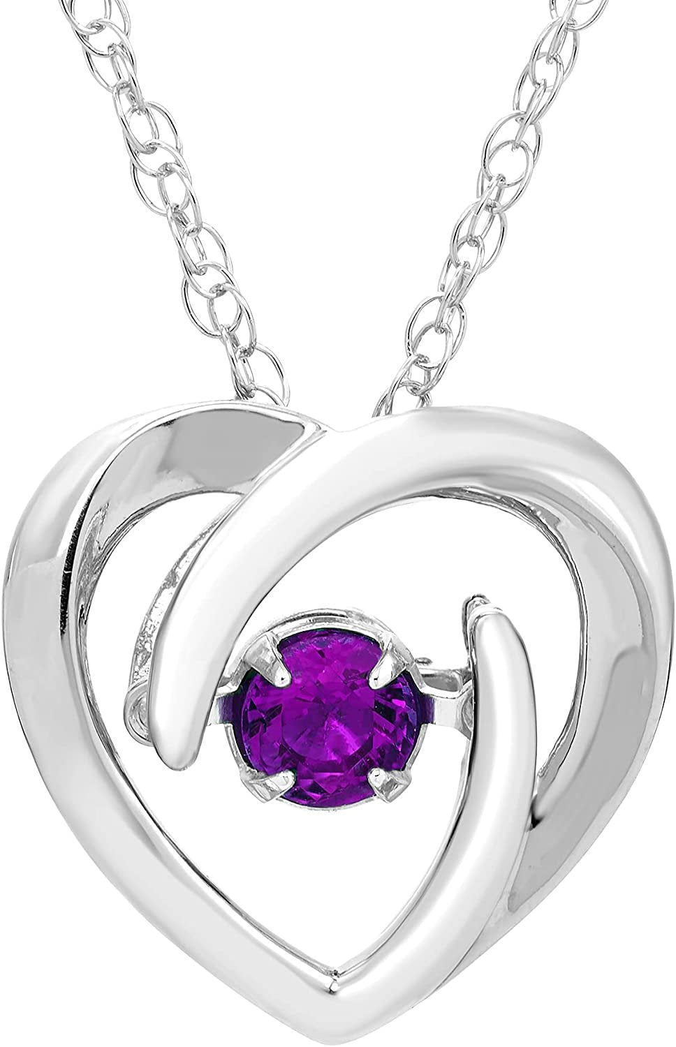 Created Alexandrite Dancing Gemstone Heart Pendant in Sterling Silver