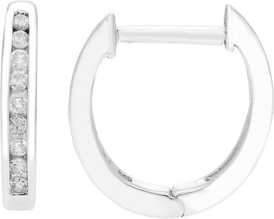 1/8cttw Genuine Diamond Huggie Hoop Earrings in 10K White Gold