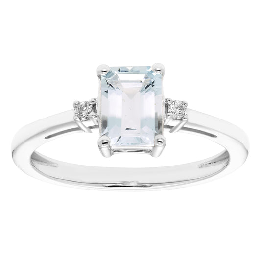 Aquamarine & Diamond Ring in 10K White Gold
