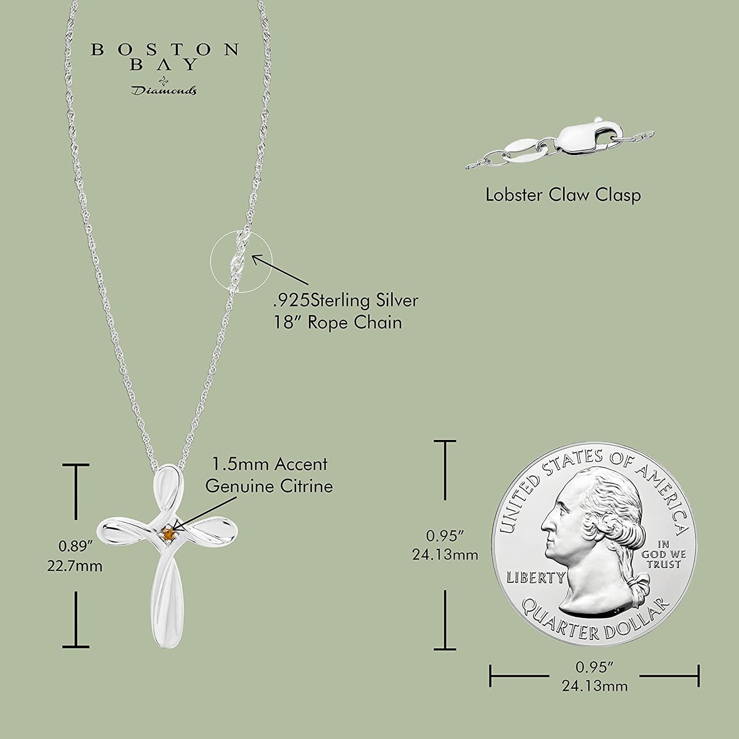 Sterling Silver Citrine Cross Pendant with chain