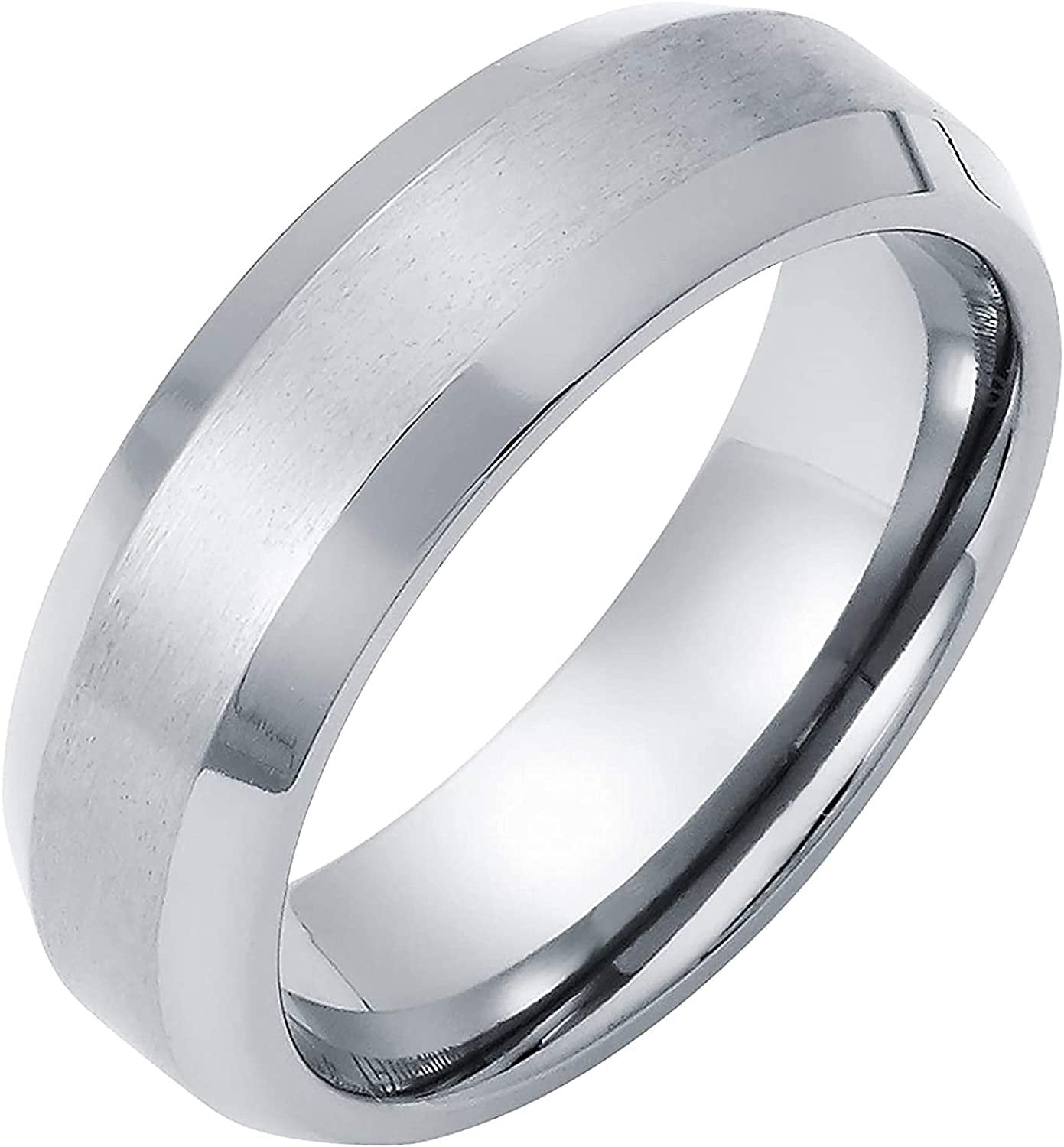 Brushed Finish Center & High-Polish Beveled Edges Titanium 7mm Fashion or Wedding Band Ring