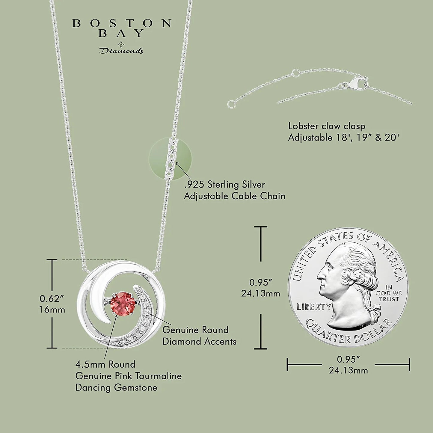 Genuine 4.5mm Pink Tourmaline Sterling Silver Dancing Gemstone & Genuine Diamond Circle 20" Necklace