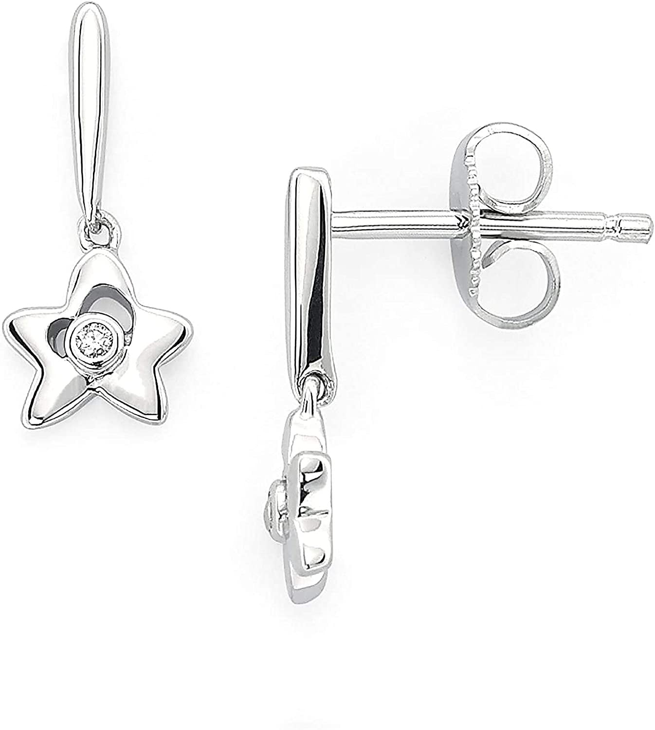 Genuine Diamond Children's Star Stud Earrings in Sterling Silver