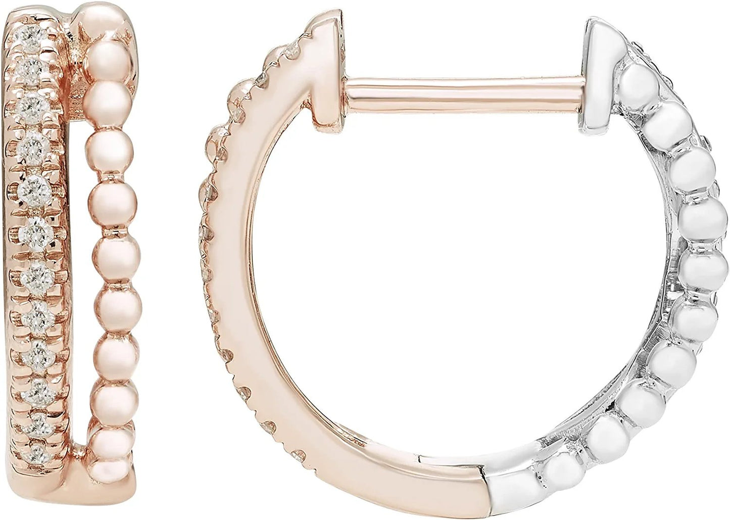 1/5cttw Genuine Diamond Hoop Earrings in 14K Rose Gold Sterling Silver
