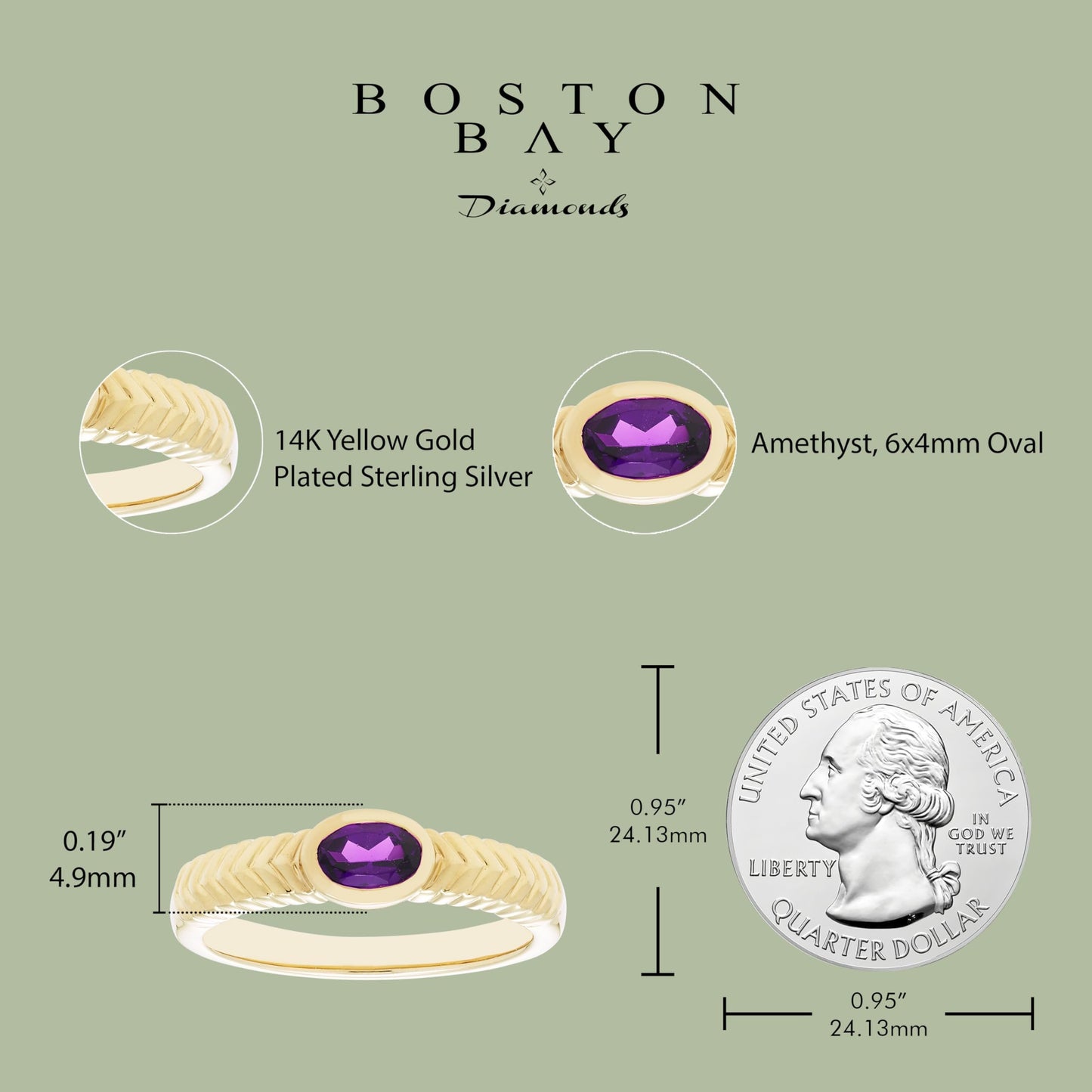 Oval Amethyst Ring in 14K Yellow Gold Plated Sterling Silver