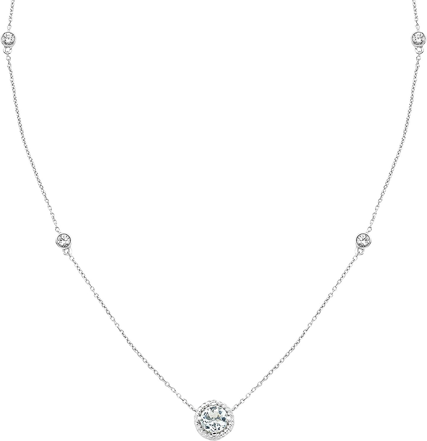 Sterling Silver Genuine Aquamarine & Lab-Grown White Sapphire Necklace, 20" cable chain