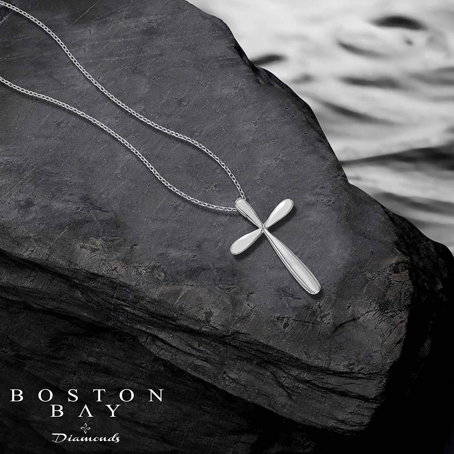 Sterling Silver High-Polished Cross Pendant with 17" Double Rolo Chain