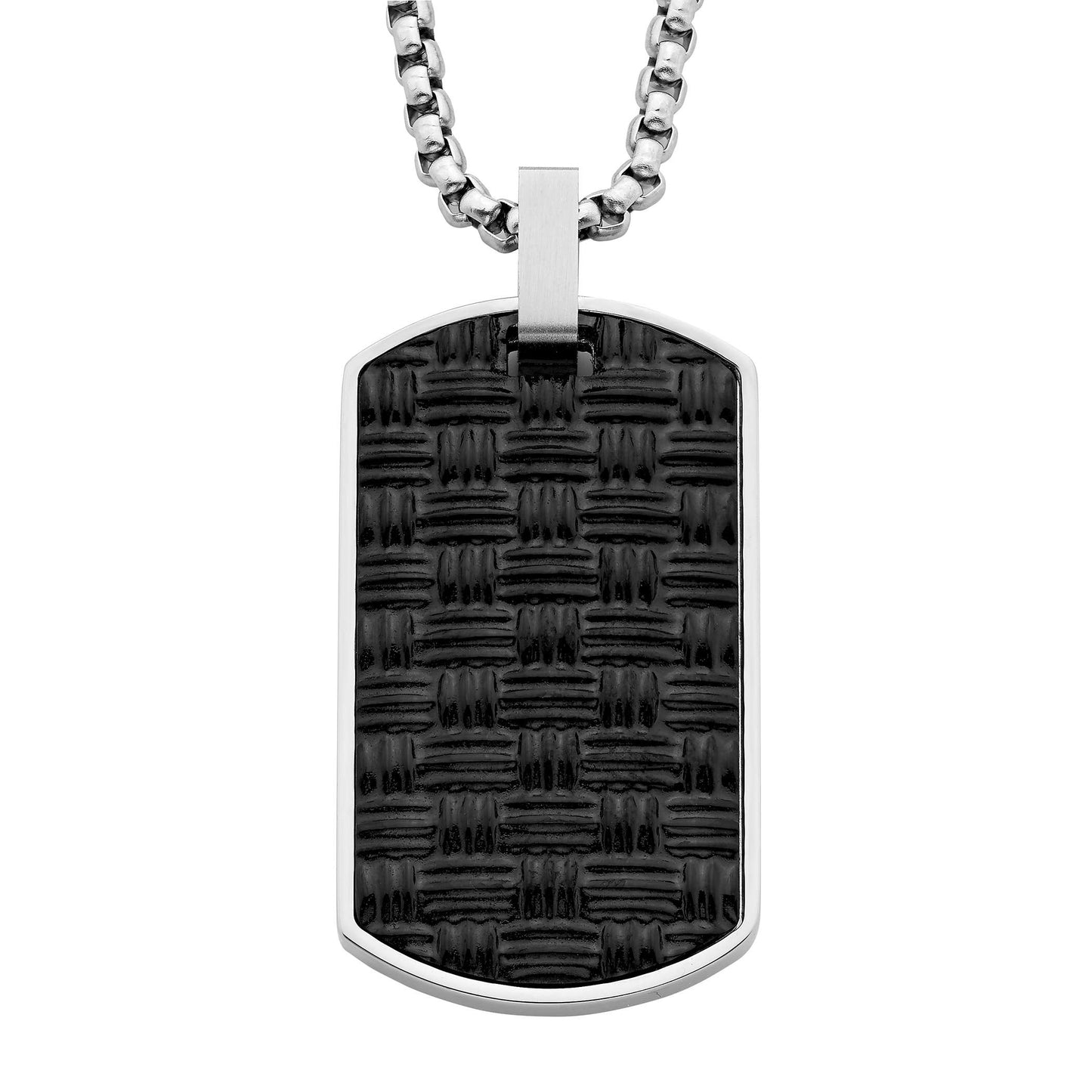 Dog Tag Pendant in IP Black Sterling Silver with 24" Box Chain