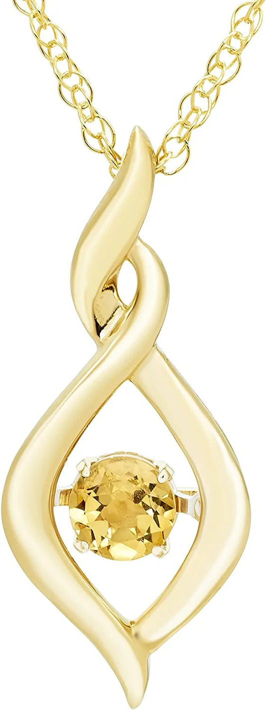 Genuine Citrine Dancing Gemstone Infinity Pendant in 14K Yellow Gold Sterling Silver