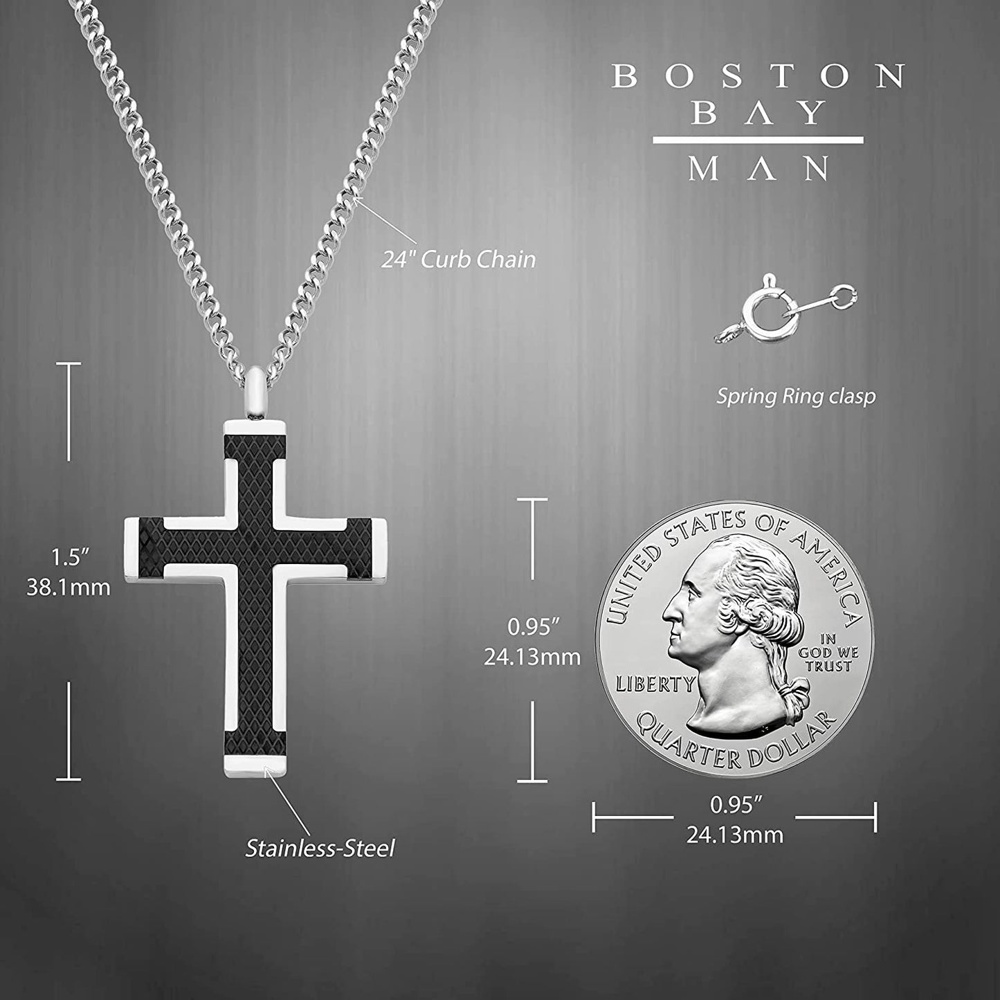 Cross Pendant in IP Black Inlay Stainless Steel with 24" Chain