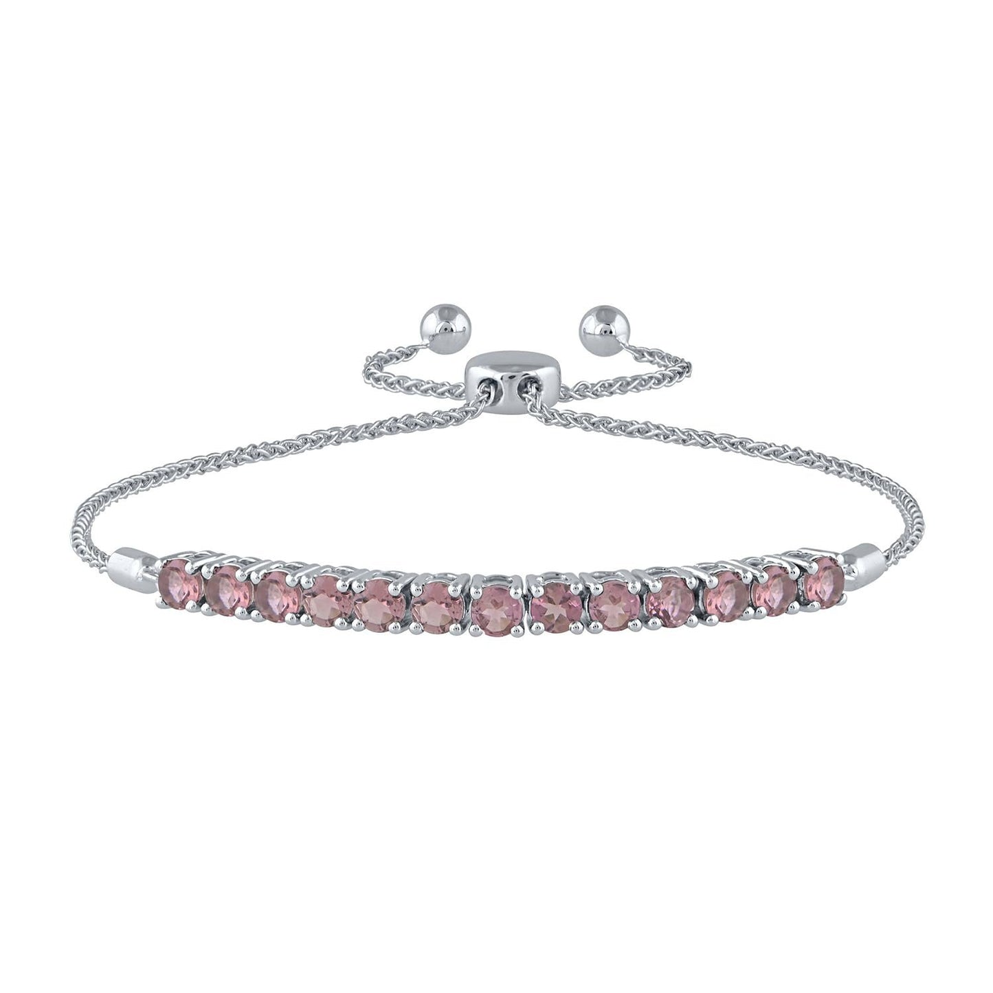 Pink Tourmaline Sterling Silver Bolo Bracelet