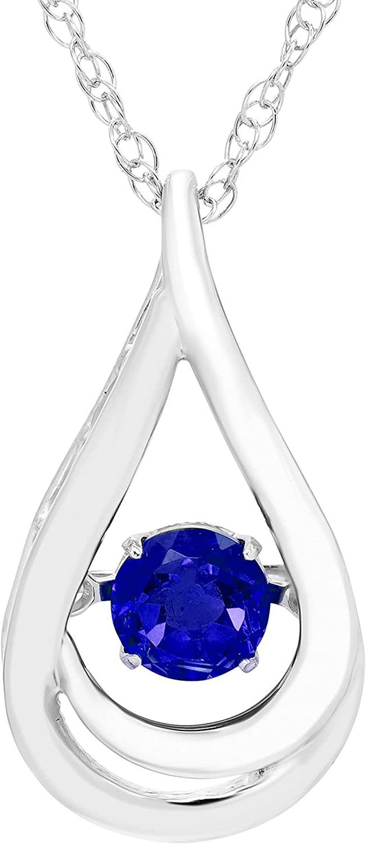 Lab-Grown 4.5mm Blue Sapphire Dancing Gemstone Teardrop Pendant in Sterling Silver