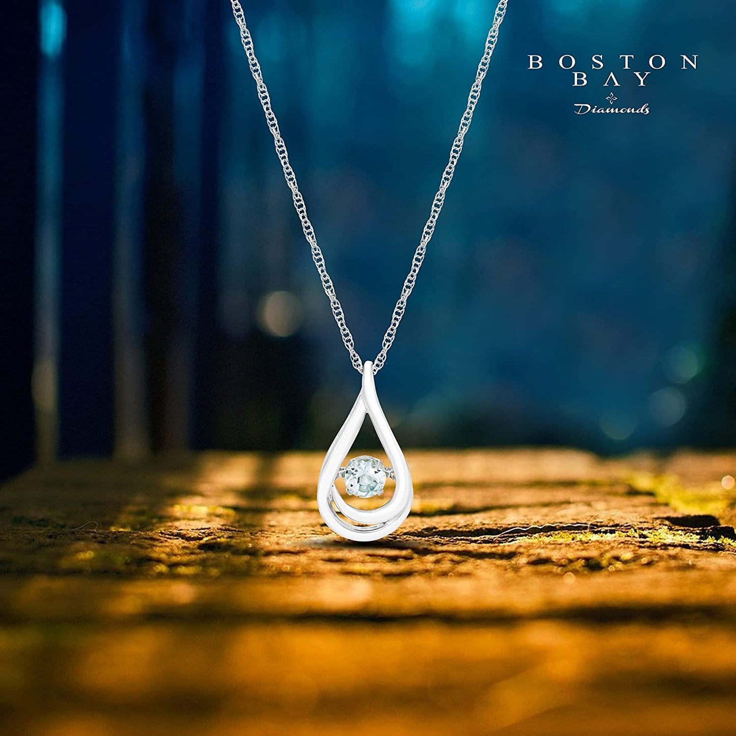 Genuine 4.5mm Aquamarine Dancing Gemstone Teardrop Pendant in Sterling Silver