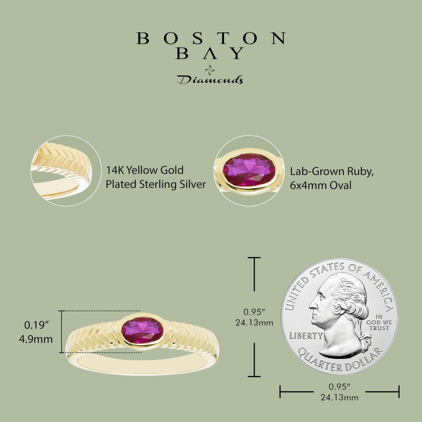 Oval Lab-Grown Ruby Ring in 14K Yellow Gold Plated Sterling Silver