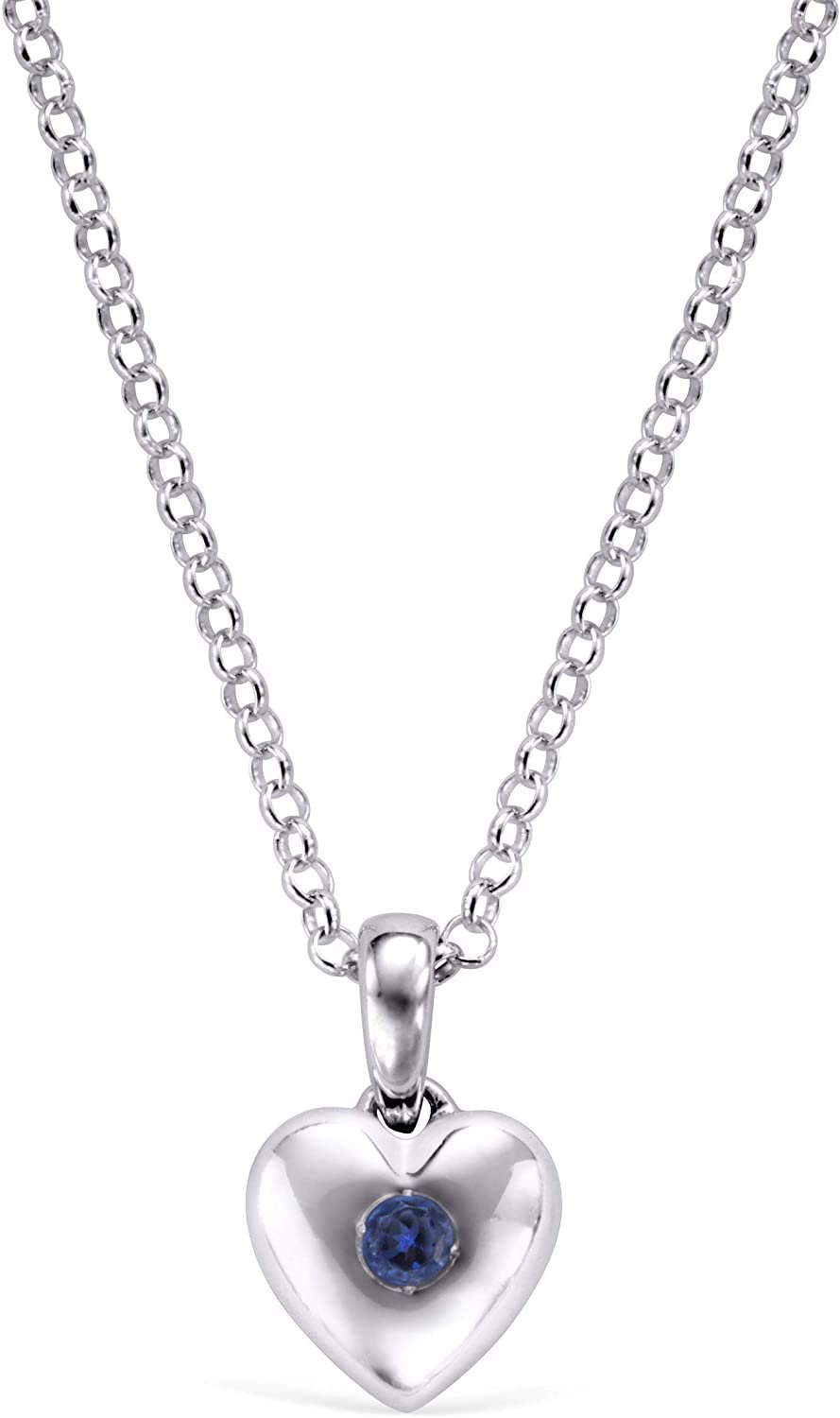 Simulated Blue Sapphire Birthstone Children's Heart Pendant in Sterling Silver