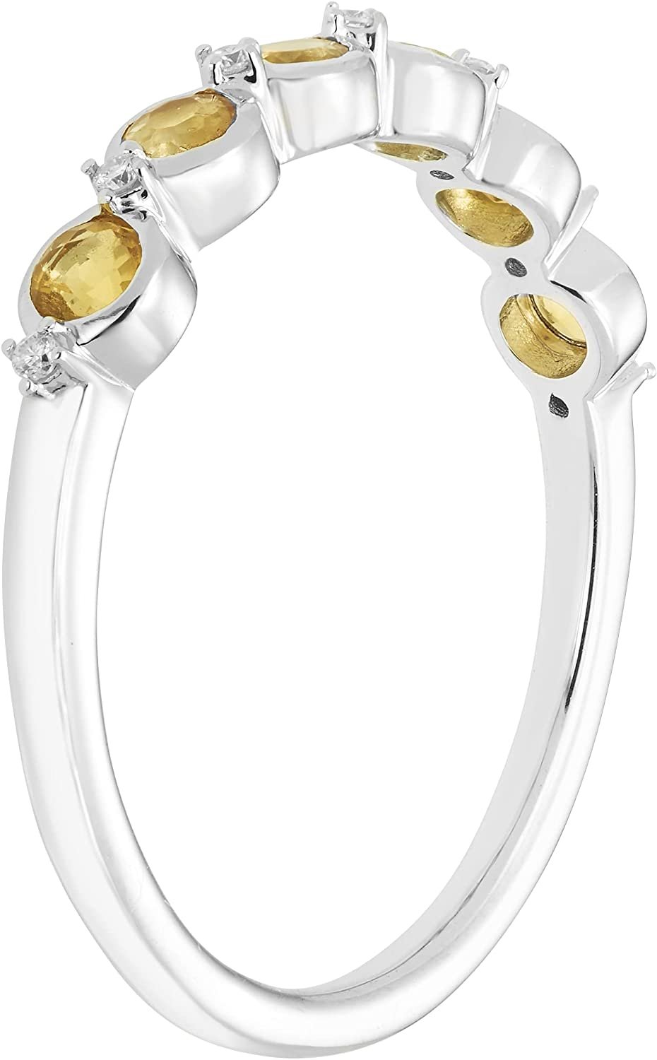 Sterling Silver Genuine Citrine & Diamond Stacking Ring