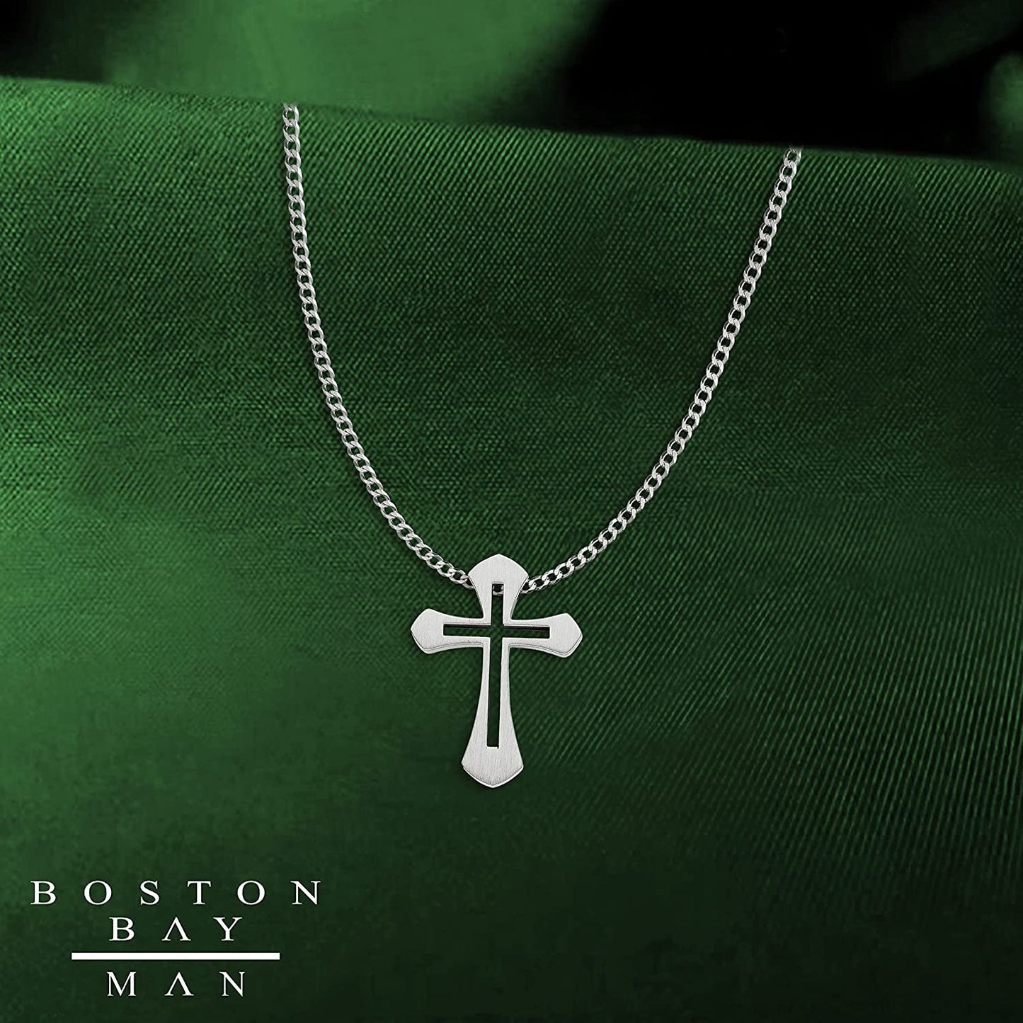 Stainless Steel Cross Pendant 24" Chain & Spring Ring