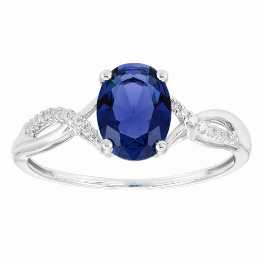 Lab-Grown Sapphire & Diamond Ring in Sterling Silver