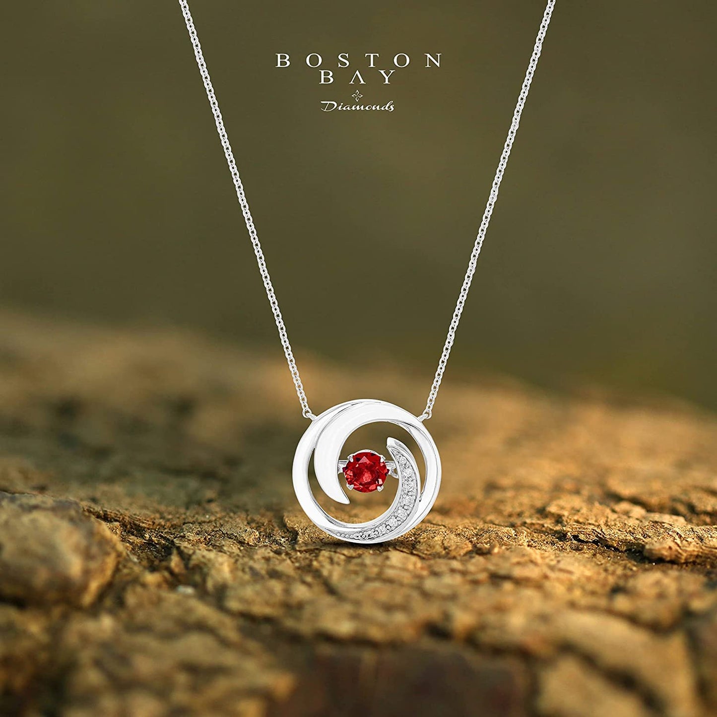 Lab-Grown 4.5mm Ruby Sterling Silver Dancing Gemstone & Genuine Diamond Circle 20" Necklace