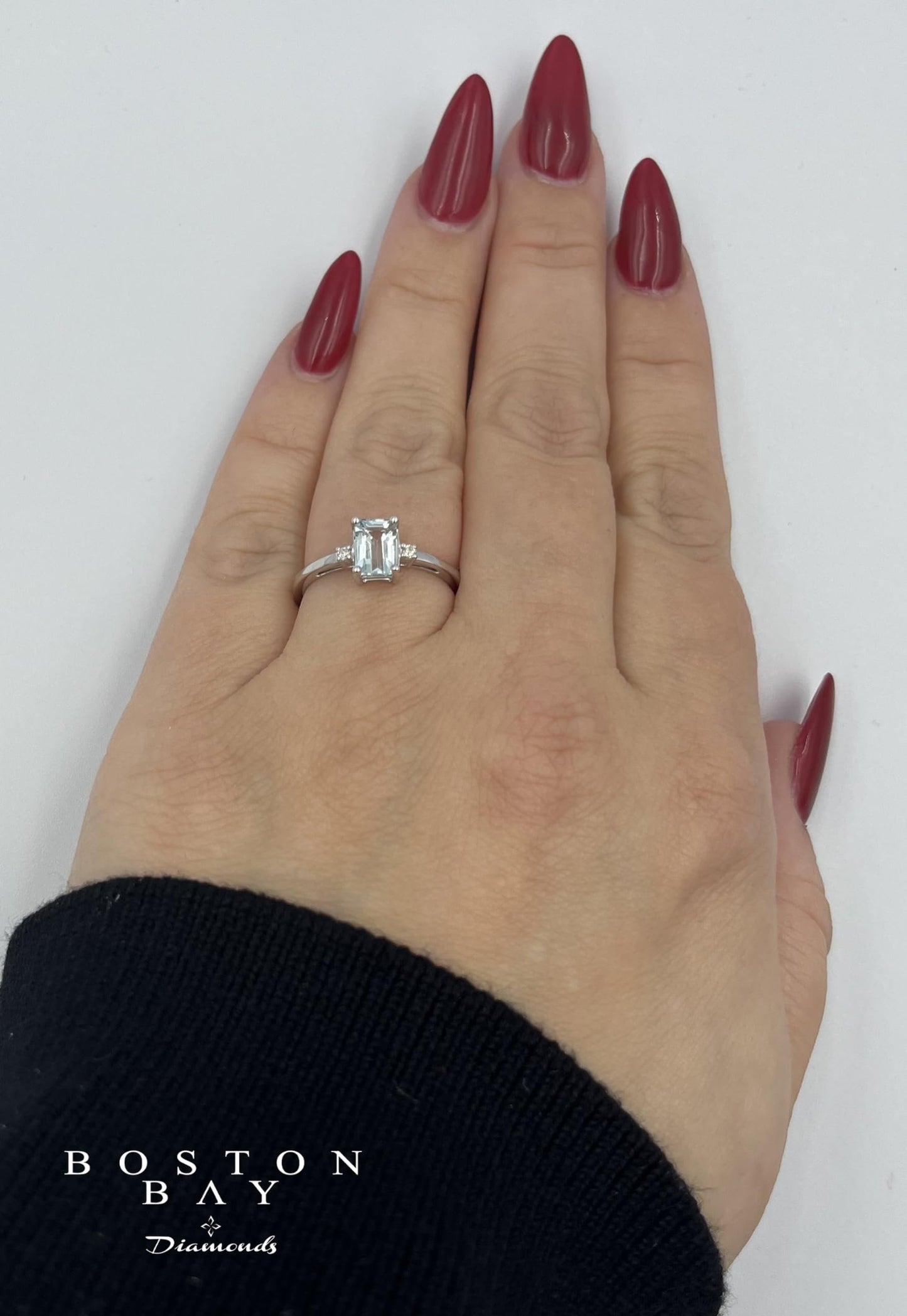 Aquamarine & Diamond Ring in 10K White Gold