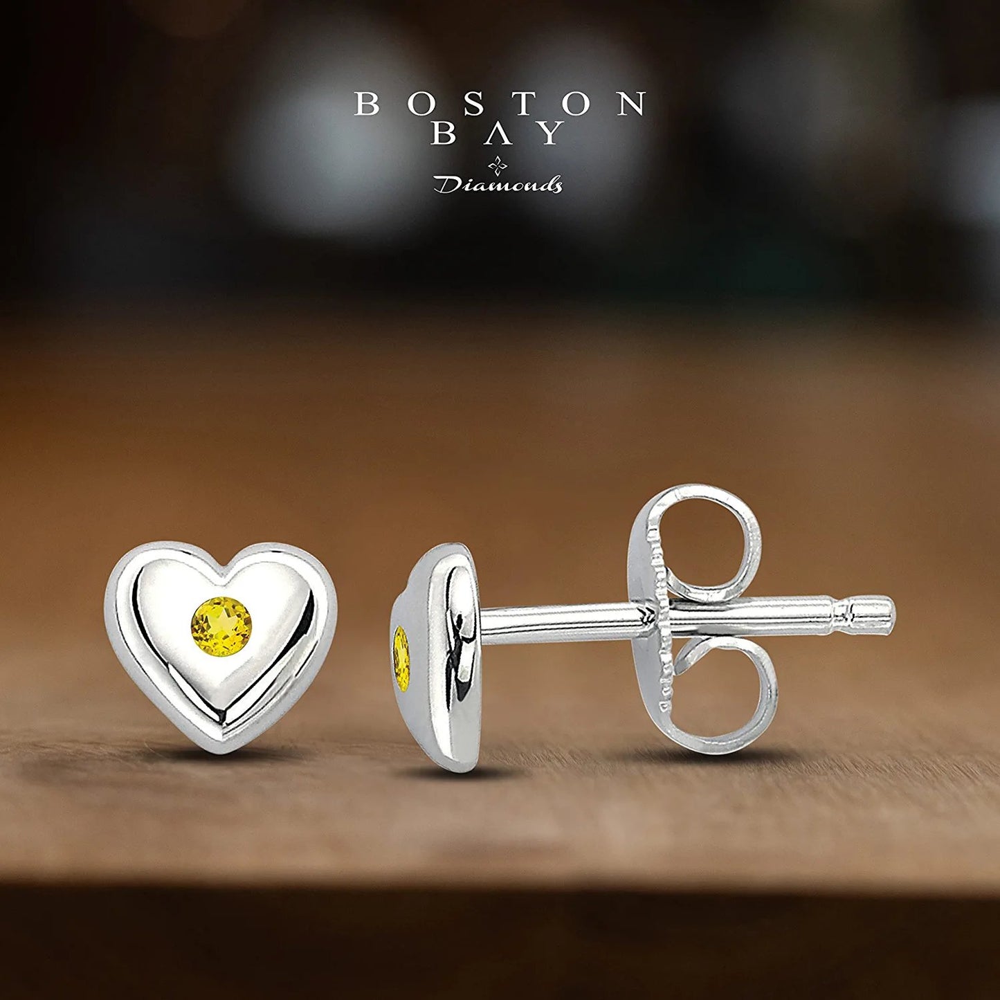 Simulated Citrine Sterling Silver Birthstone Heart Stud Earrings