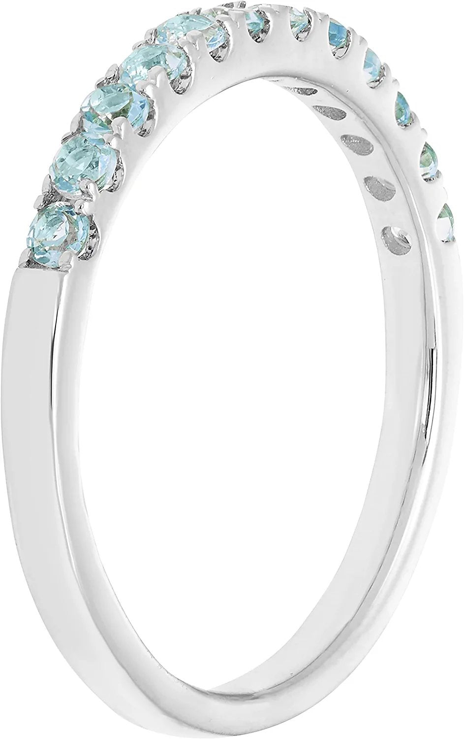 10K White Gold Genuine Blue Topaz Birthstone Stacking Ring