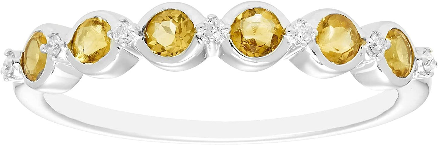 Sterling Silver Genuine Citrine & Diamond Stacking Ring
