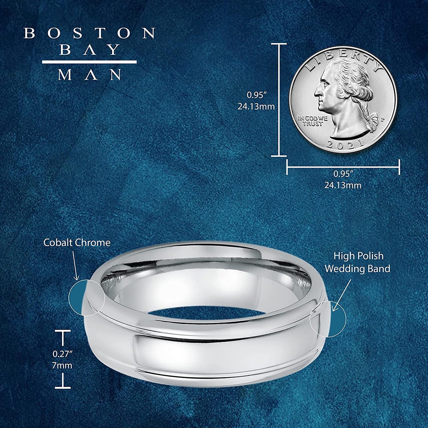 Cobalt Chrome 7mm Double Channel Accent Comfort Fit Fashion or Wedding Band Ring