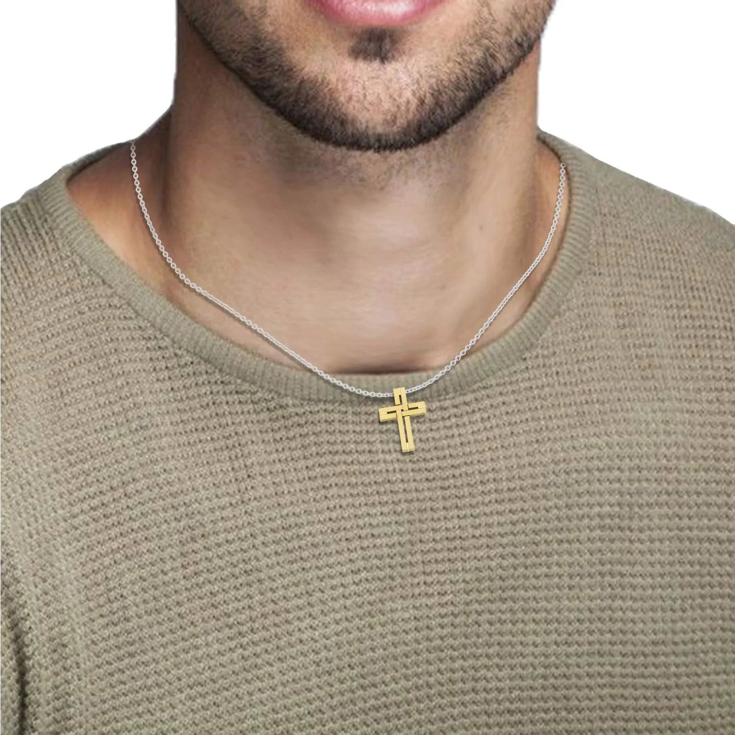 Woven Cross Pendant in IP Yellow Stainless Steel with 24" Curb Chain