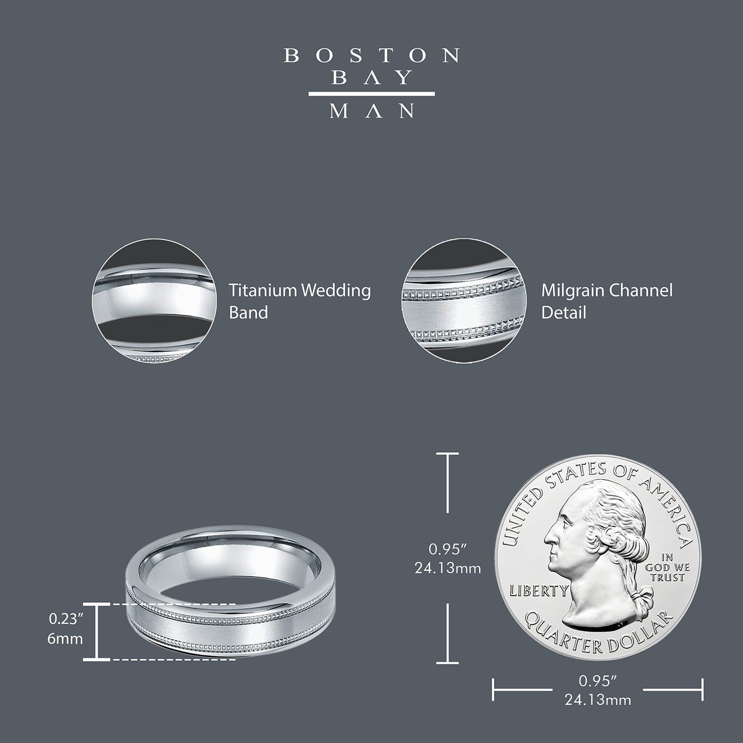 Milgrain Channel Accent Titanium 6mm Comfort Fit Wedding Band Ring