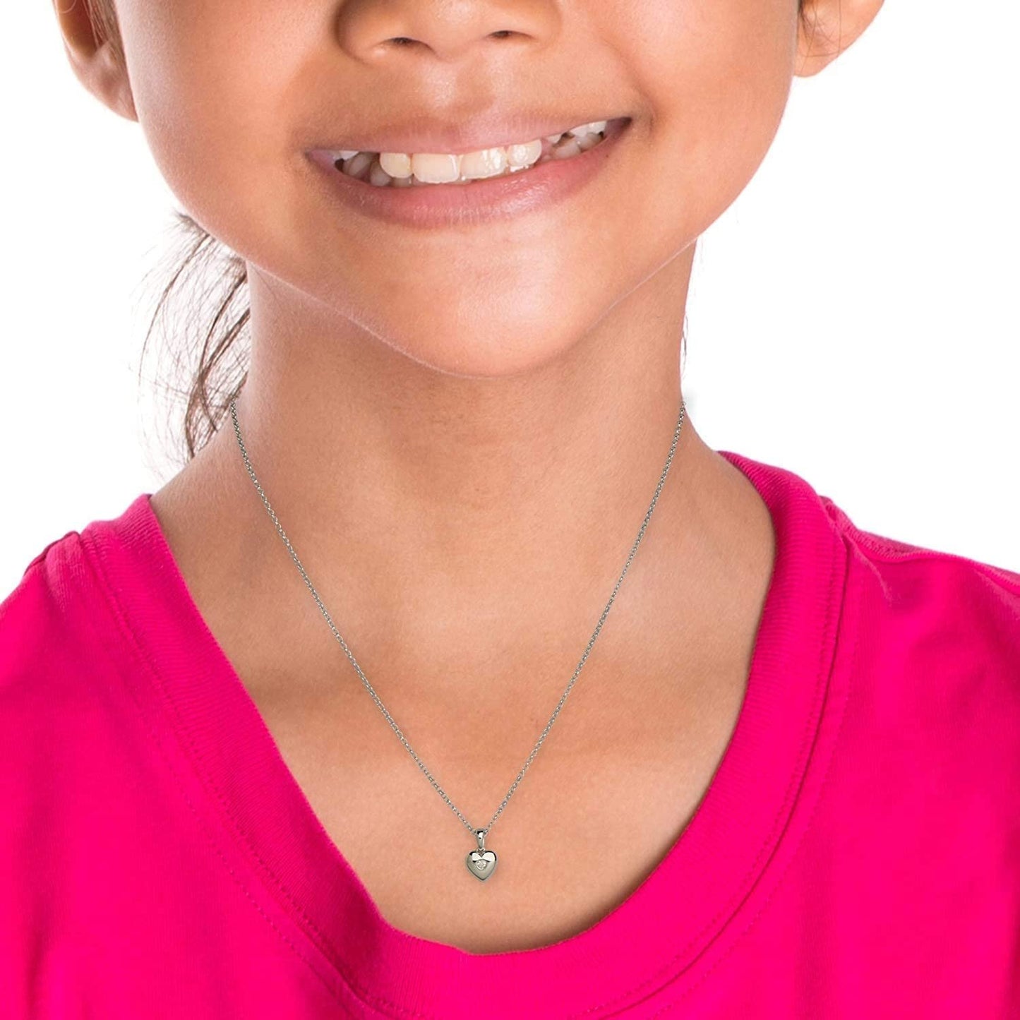 Simulated Blue Sapphire Birthstone Children's Heart Pendant in Sterling Silver