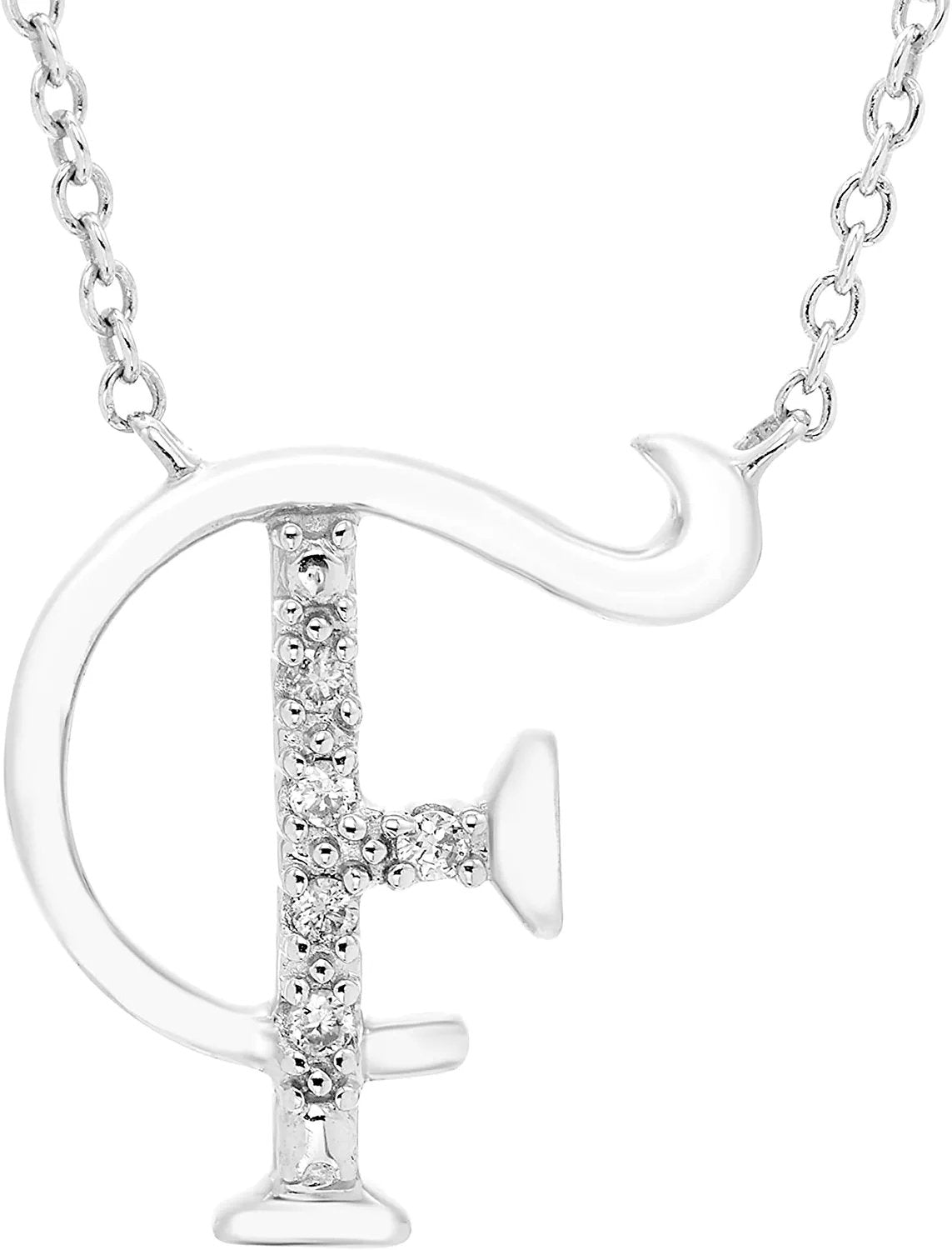 Diamond Initial Necklace, Adjustable 18”-20” in Sterling Silver - Choice of Letter