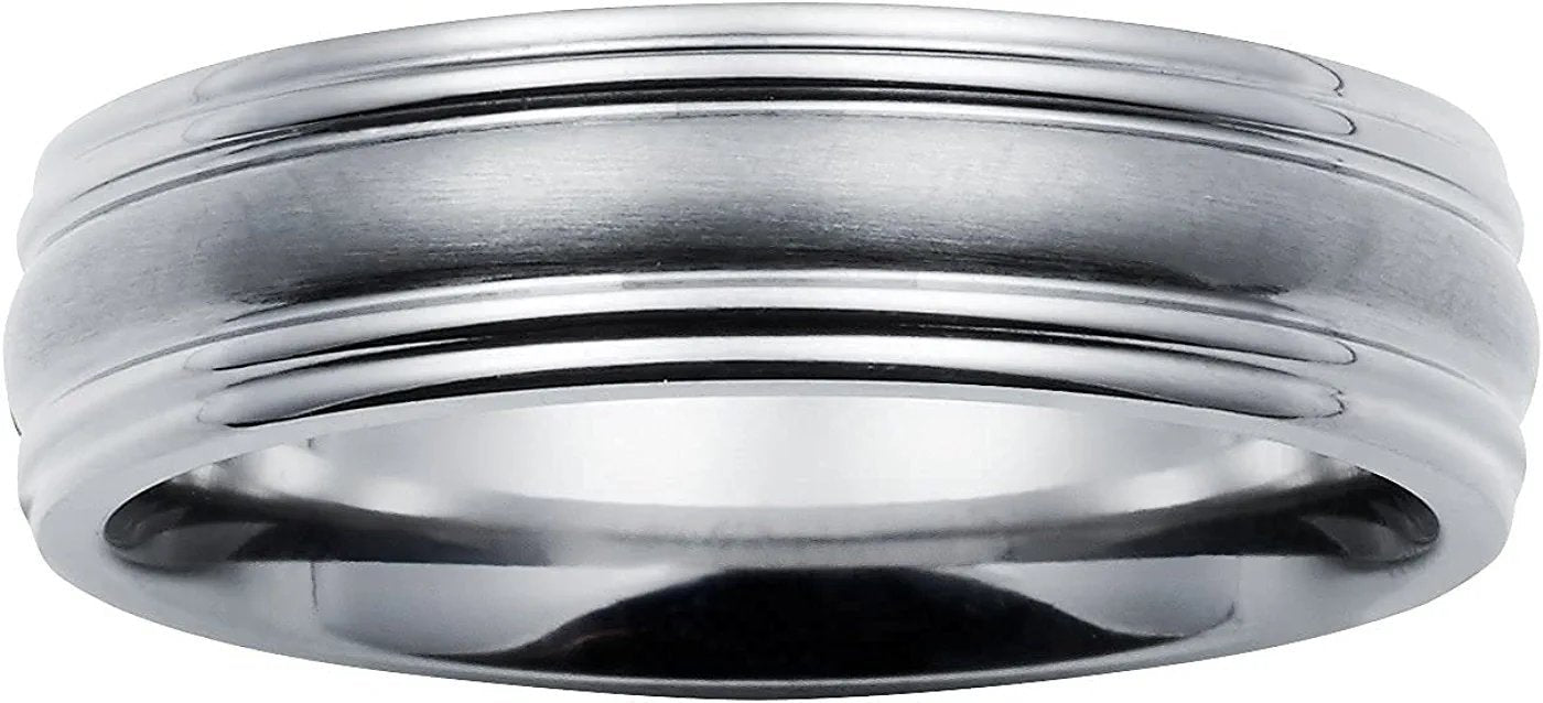 Titanium 6mm Comfort Fit Fashion or Wedding Band Ring with Framed Channel Accent