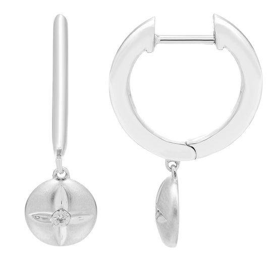 Diamond Circle Dome Drop Earrings in Sterling Silver